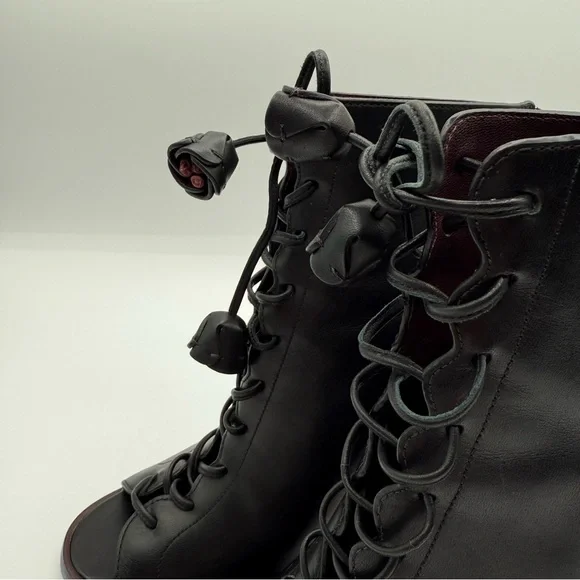 Coach Lena Black Lace-Up Peep-Toe Ankle Booties With Stiletto Heel Size 6B - Picture 11 of 16